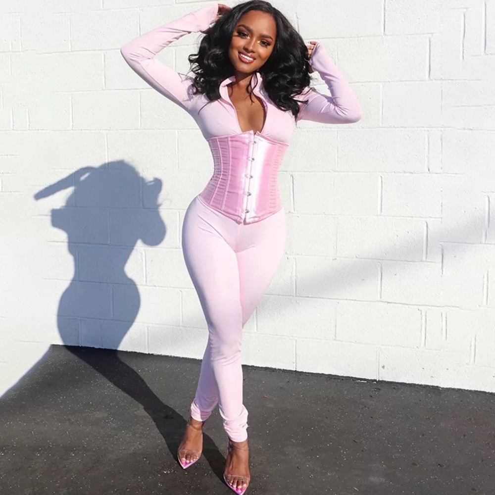 Women’s long sleeve one piece pants suit with corset